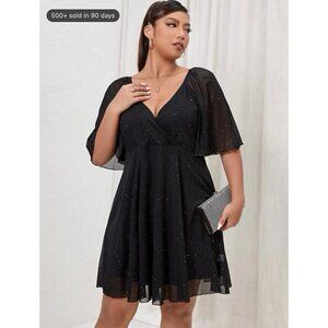 Frenchy Plus size Flutter Sleeve Overlap Collar Mesh Dress size 1XL NEW